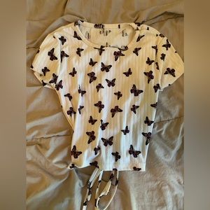 butterfly backless tie shirt